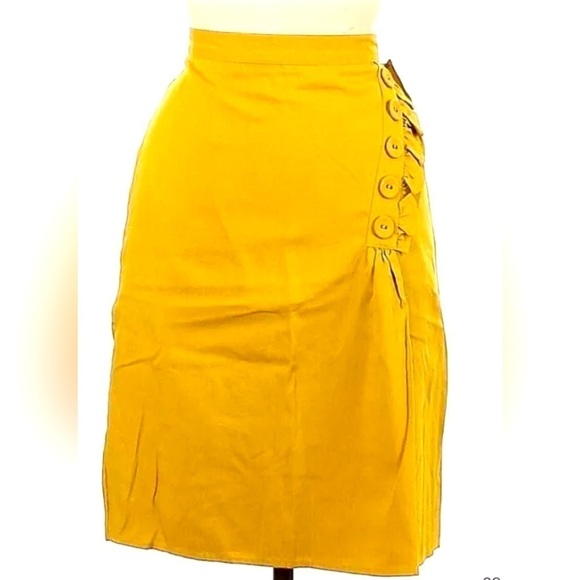 Burlapp Anthropologie Women's Size 10 Mustard Yellow Boho Floral Detail Skirt - Picture 1 of 14